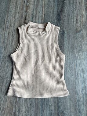 miami Ribbed Mock Neck Tank Top in Light Beige
